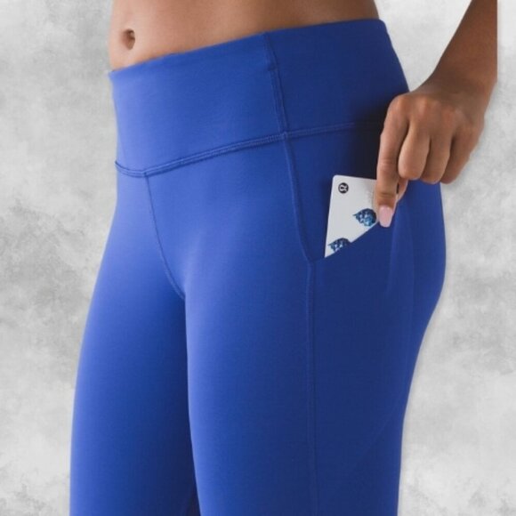 Lululemon Pace Rival Mid Waist Mesh Panel Fitted Crop Capri Leggings Blue W 28 - Picture 2 of 9